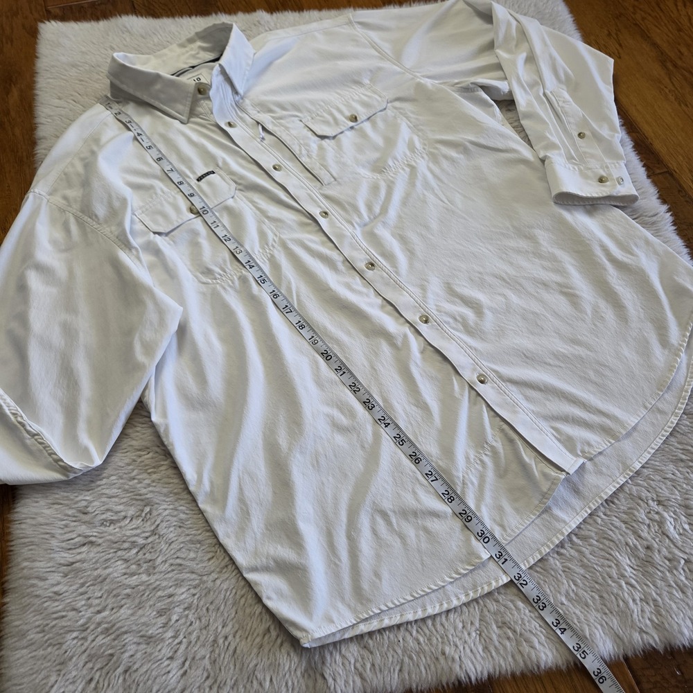 Poncho Button Up Long Sleeve Shirt Mens XL Regular Fit White Magnetic Pockets - Picture 7 of 8